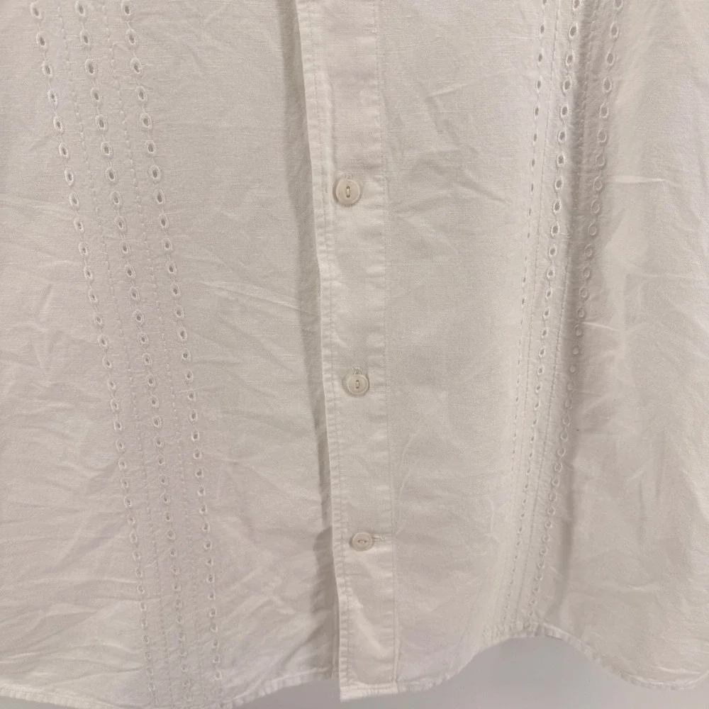 Banana Republic Button Up Shirt Mens XL Tall Pre-Owned White Eyelet Linen Blend